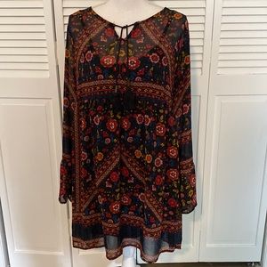 Bohemian, bell sleeved, floral dress with slip.
